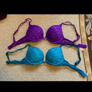 Two Victoria secret lace plunge push up bras